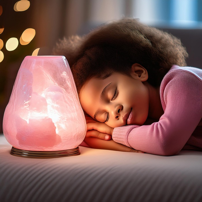 _In this picture, there is a child peacefully sleeping, with a pink salt lamp placed on their table (1) (1)